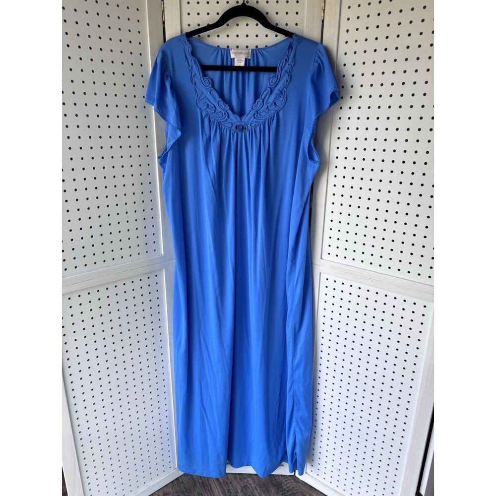 Shadowline Long Nightgown Short SLV Nylon Blue Women's 1X